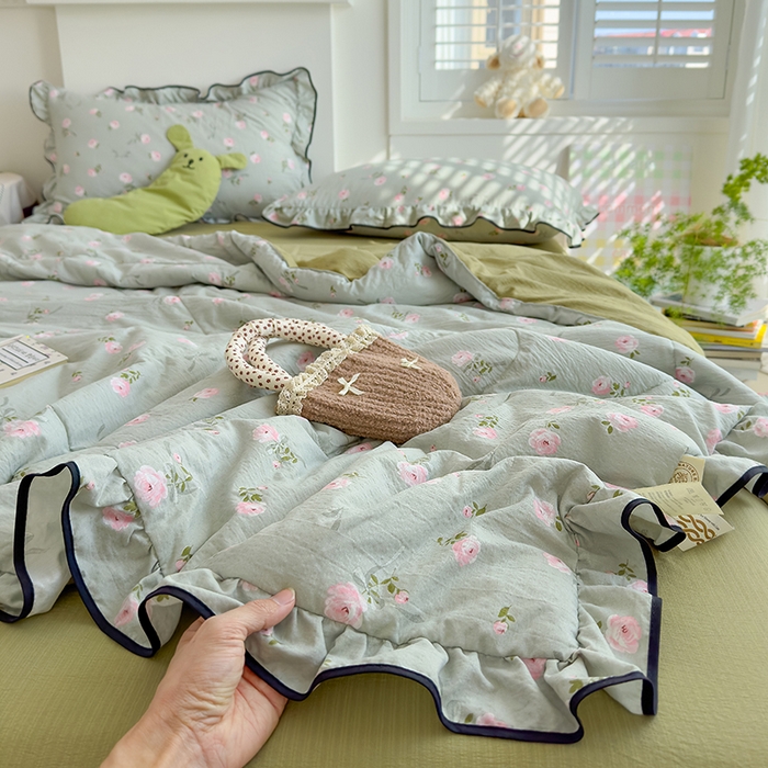 91家纺网 家纺一手货源 找家纺 慕尚 2025新款云感棉花边夏凉被空调被 丝带花