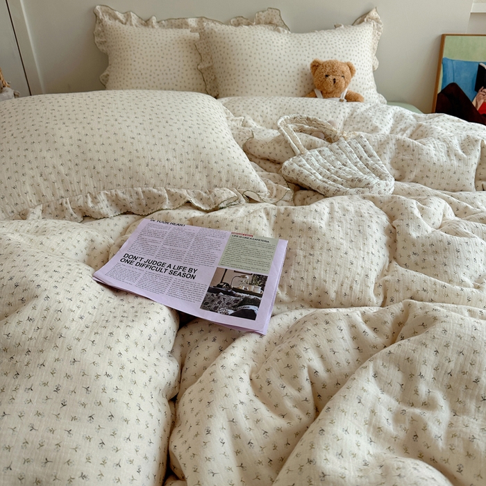 91家纺网 家纺一手货源 找家纺 （总）2025新韩版花边全棉双层皱皱纱布四件套