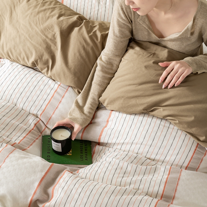 91家纺网 家纺一手货源 找家纺 九沐良品 2025新款全棉水洗棉提花四件套 简凝-卡其