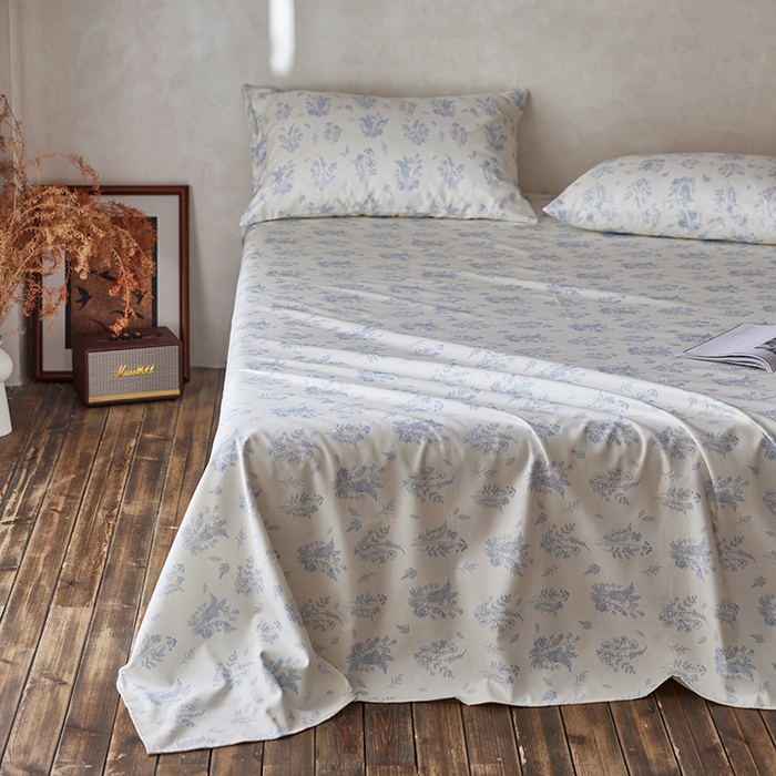 91家纺网 家纺一手货源 找家纺 千朵森2025新款A类全棉老粗布床单三件套 临水