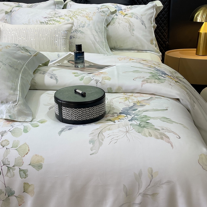 91家纺网 家纺一手货源 找家纺 莱豫2025新款50支莱赛尔天丝四件套 花岛邮局