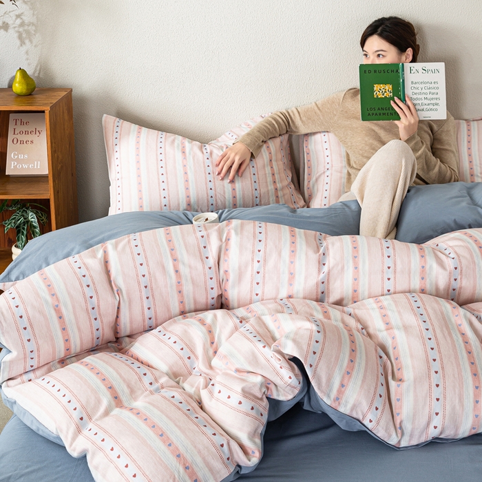 91家纺网 家纺一手货源 找家纺 2025新款全棉水洗棉双层纱印花四件套 简之