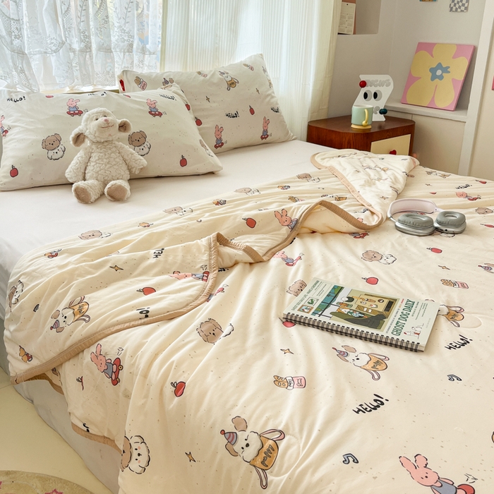 91家纺网 家纺一手货源 找家纺 葡萄家 2025新款A类母婴级大豆纤维牛奶丝针织棉夏凉被空调被-系列二 你好小狗