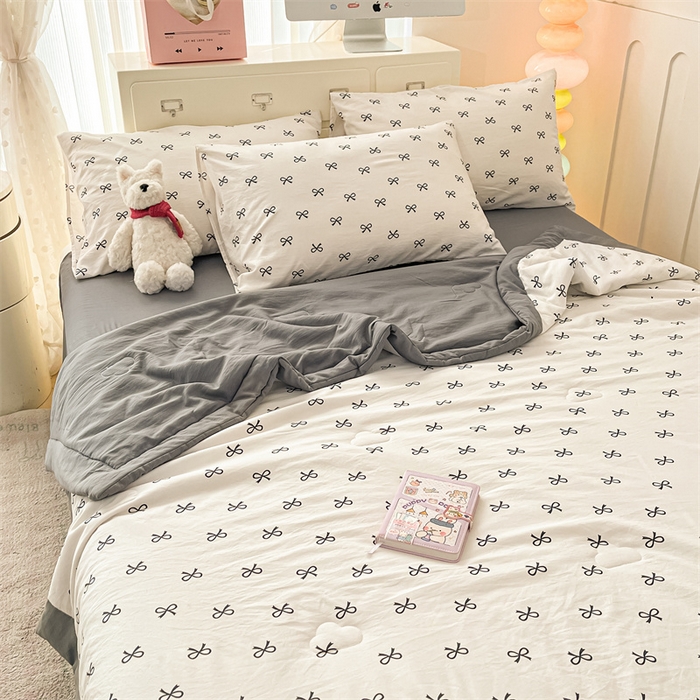 91家纺网 家纺一手货源 找家纺 美梦里 2025新款A类水洗棉棉花夏被 夏凉被空调被 蝴蝶结