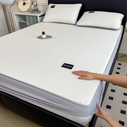 （总）丝羽坊 2025新款立体冰豆豆纯色软凉席-床笠款 小方格-奶白