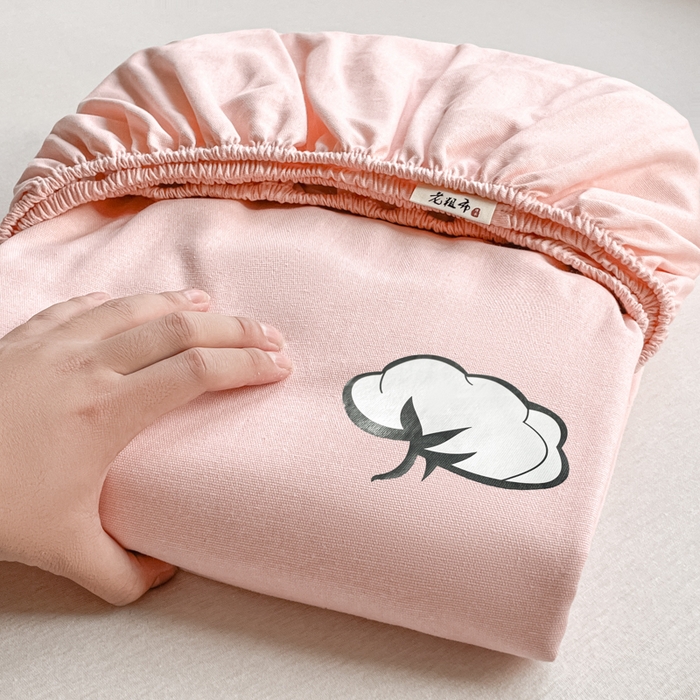 91家纺网 家纺一手货源 找家纺 布卢姆床垫 2025新款全棉烫画全棉老粗布床笠 棉朵-珊瑚粉