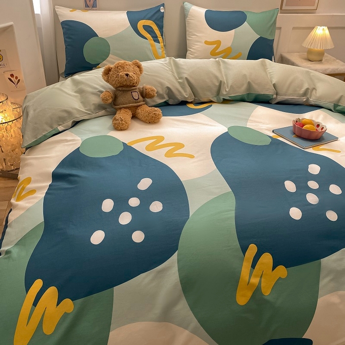 91家纺网 家纺一手货源 找家纺 吉象2025新款全棉印花北欧极简四件套系列 悉尼-绿（风格二）