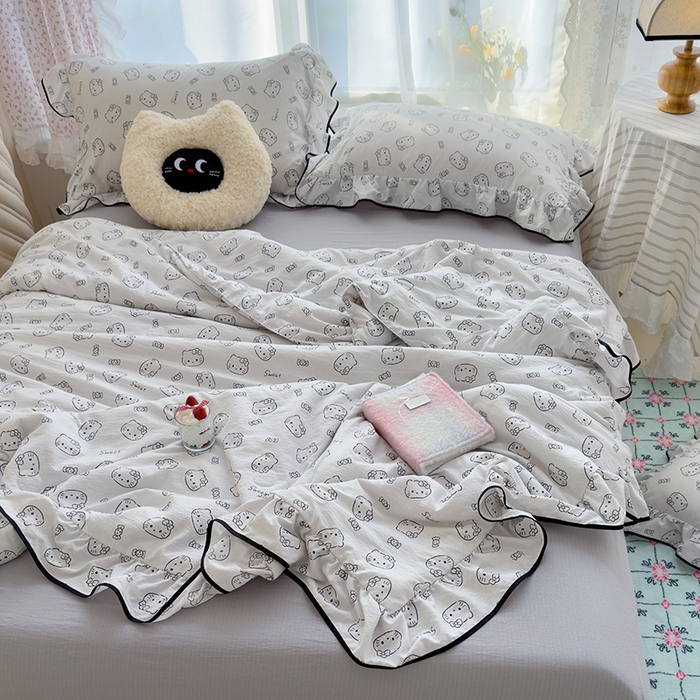 91家纺网 家纺一手货源 找家纺 欧尚2025新款BYS-云感纱MEB夏被四件套系列 MEB-猫咪恋人