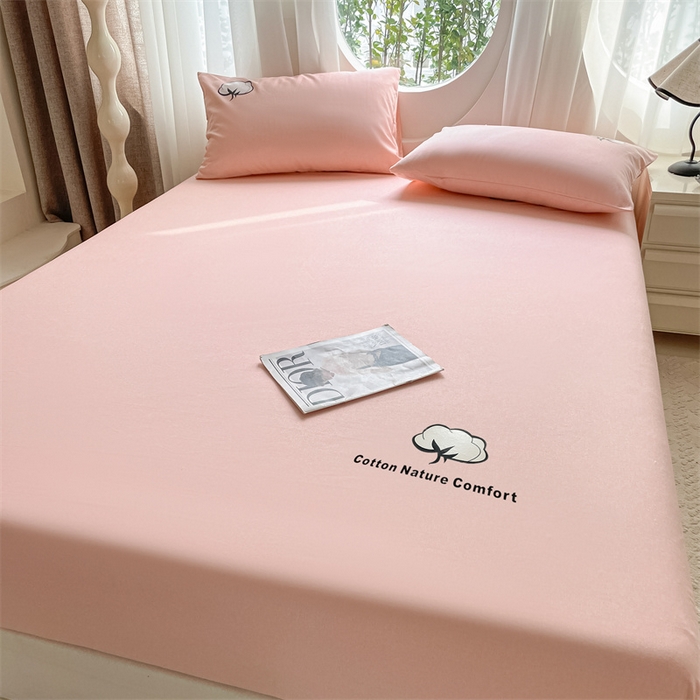 91家纺网 家纺一手货源 找家纺 布卢姆床垫 2025新款全棉烫画全棉老粗布床笠 棉朵-珊瑚粉