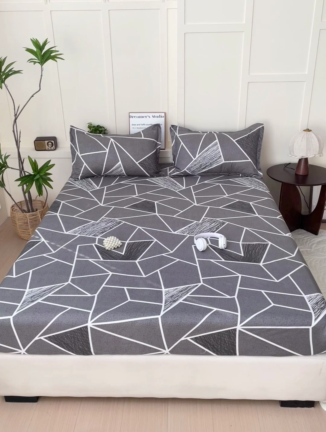 91家纺网 家纺一手货源 找家纺 朵朵家纺 2025新款亲肤棉芦荟棉床笠单床笠，磨毛床笠，印花床笠（可定制尺寸 ） 爱尚灰