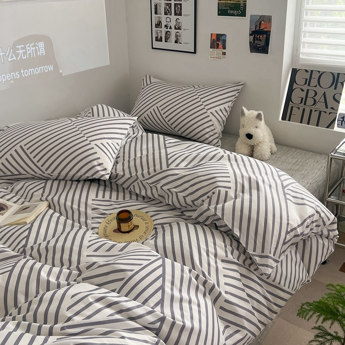 91家纺网 家纺一手货源 找家纺 吉象2025新款全棉印花北欧极简四件套系列 语初灰