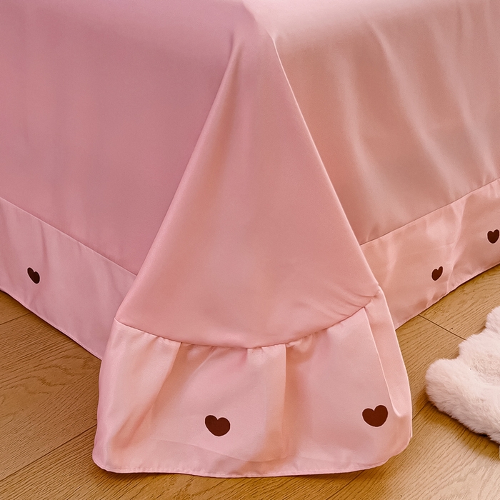 91家纺网 家纺一手货源 找家纺 找底底家纺 2025新款60S水洗天丝夏被夏凉被空调被床裙四件套 爱心蝴蝶结