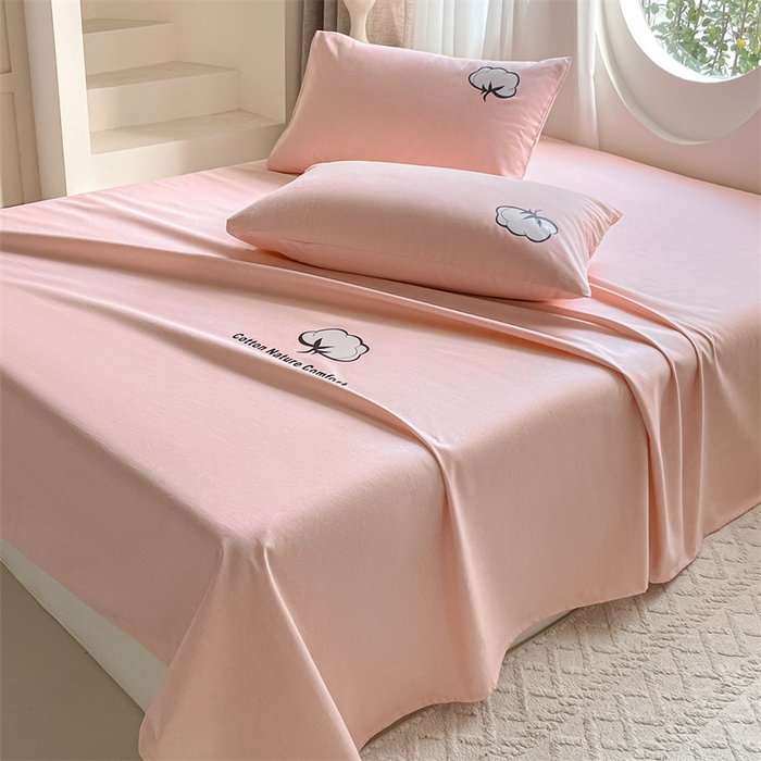 91家纺网 家纺一手货源 找家纺 布卢姆床垫 2025新款全棉纯棉烫画全棉老粗布床单凉席 棉朵-珊瑚粉