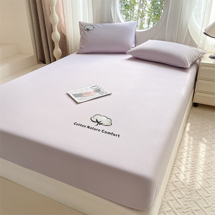 91家纺网 家纺一手货源 找家纺 布卢姆床垫 2025新款全棉烫画全棉老粗布床笠 棉朵-黛紫