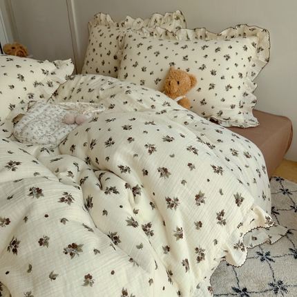 91家纺网 家纺一手货源 找家纺 （总）2025新韩版花边全棉双层皱皱纱布四件套