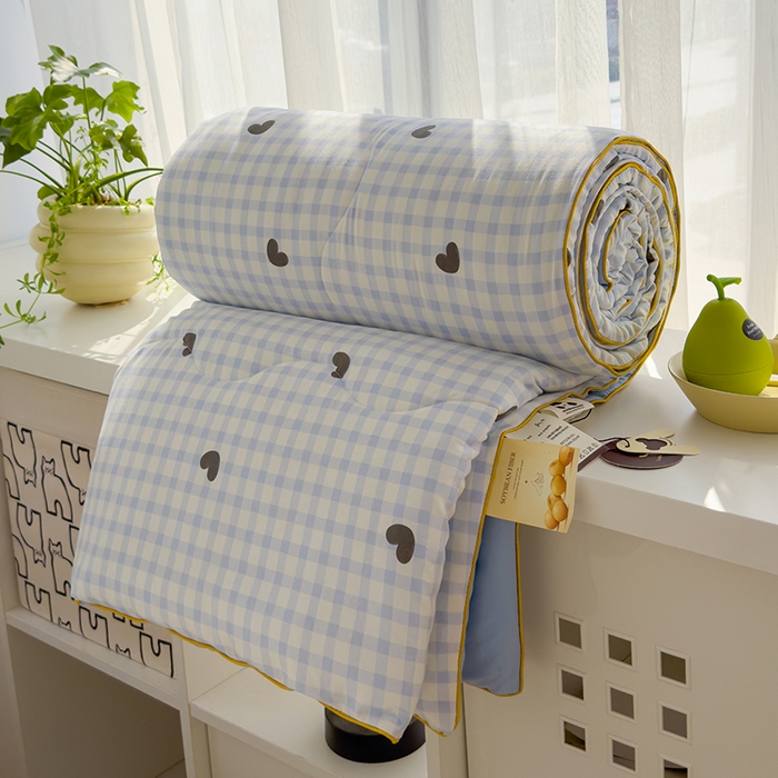 91家纺网 家纺一手货源 找家纺 美派工厂店2025新款水洗邹邹纱夏被 小幸运-蓝黑