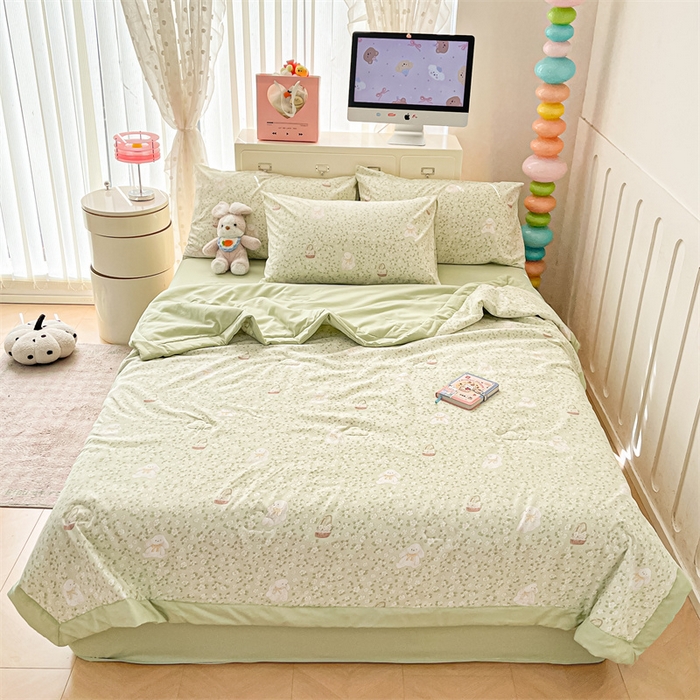 91家纺网 家纺一手货源 找家纺 美梦里 2025新款A类水洗棉棉花夏被 夏凉被空调被 花丛小兔