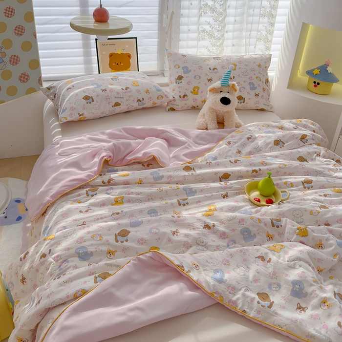 91家纺网 家纺一手货源 找家纺 美派工厂店2025新款水洗邹邹纱夏被 灰蒙小狗