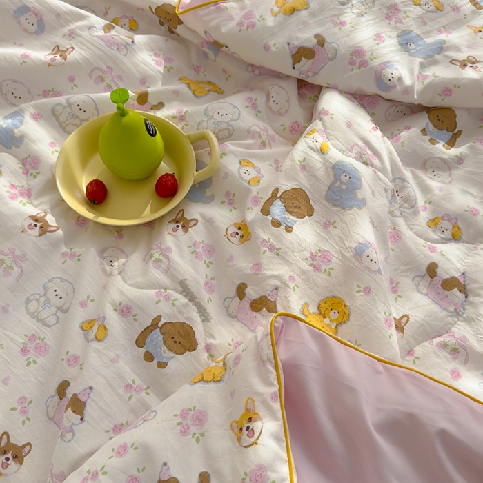 91家纺网 家纺一手货源 找家纺 美派工厂店2025新款水洗邹邹纱夏被 灰蒙小狗