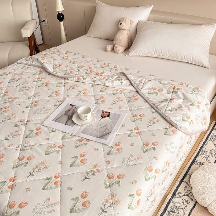 91家纺网 家纺一手货源 找家纺 薇玛仕 2025新款印花款小清新超声波大豆夏凉被空调被 郁金花开