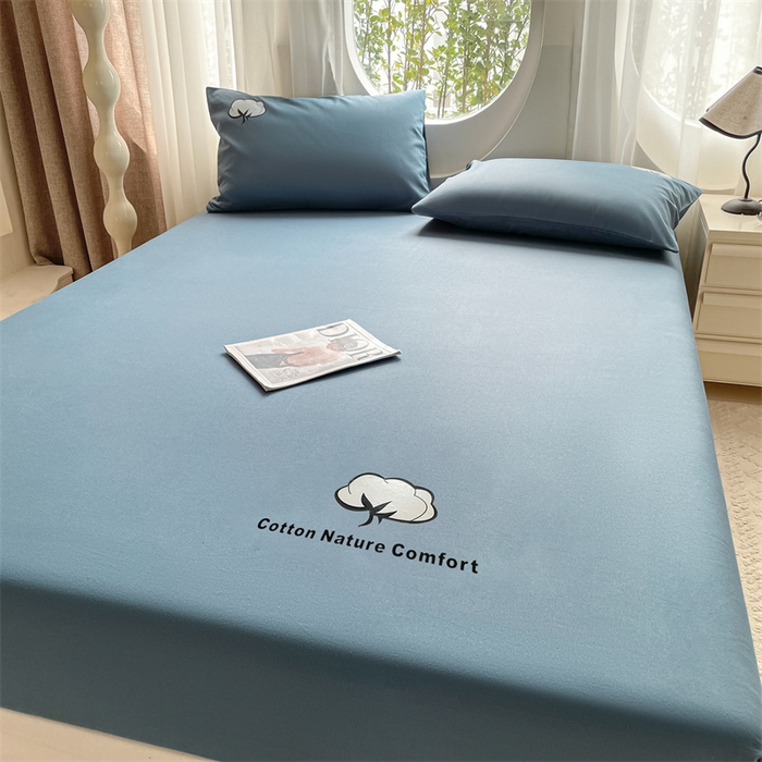 91家纺网 家纺一手货源 找家纺 布卢姆床垫 2025新款全棉烫画全棉老粗布床笠 棉朵-藏蓝