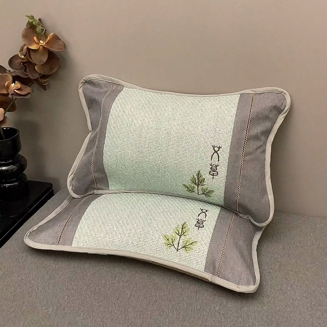 91家纺网 家纺一手货源 找家纺 纽乐家纺 2025新款夏凉凉感艾草花茶香冰藤枕芯茉莉花助睡眠枕头枕芯 艾草茶香冰藤枕-绿色 35x55cm/只