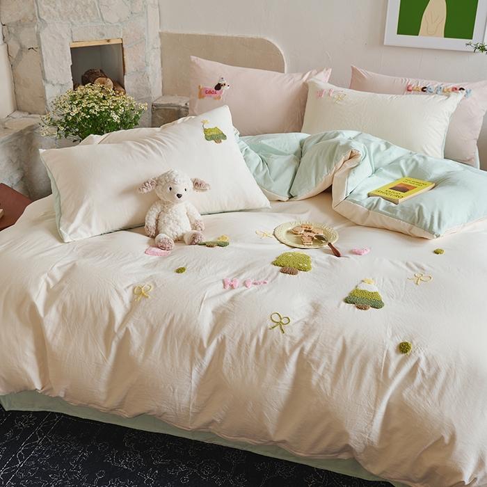 91家纺网 家纺一手货源 找家纺 （总）鑫喜莱家纺 2025新款水洗棉毛巾绣四件套场景二【全系图有买家秀文件】