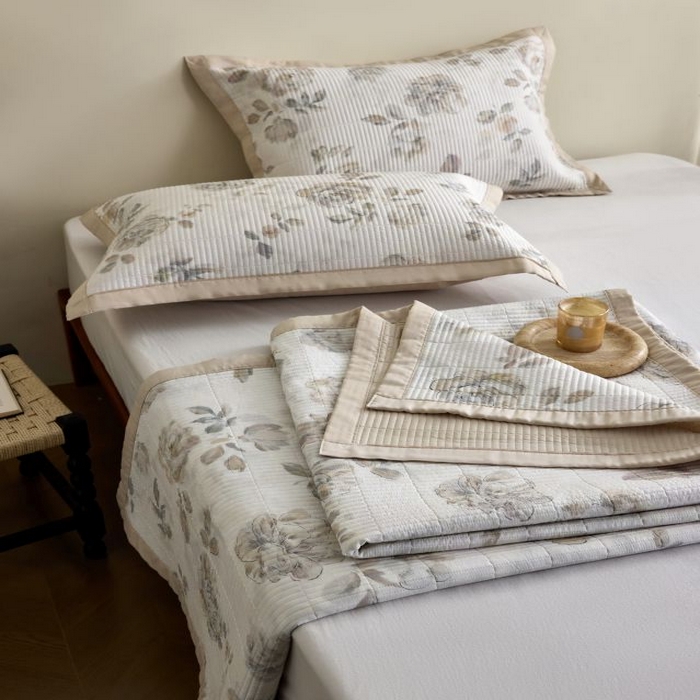 91家纺网 家纺一手货源 找家纺 黛舒家居2025新款天丝水洗印花夏被床盖三件套 蔓咖