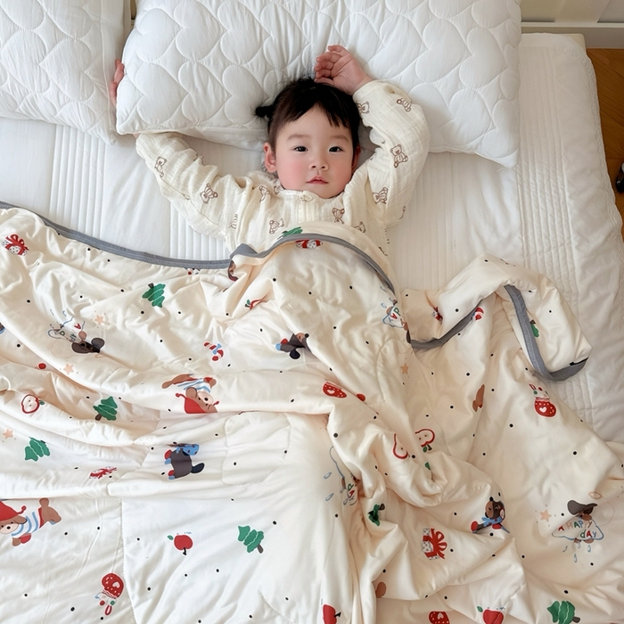 91家纺网 家纺一手货源 找家纺 兜米  2025夏季A类针织棉夏凉被小清新卡通双面针织棉空调被子被芯 平安小狗