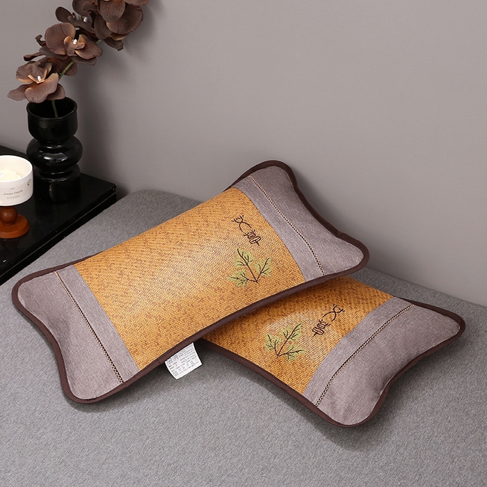 91家纺网 家纺一手货源 找家纺 纽乐家纺 2025新款夏凉凉感艾草花茶香冰藤枕芯茉莉花助睡眠枕头枕芯 艾草茶香冰藤枕-浅咖 35x55cm/只