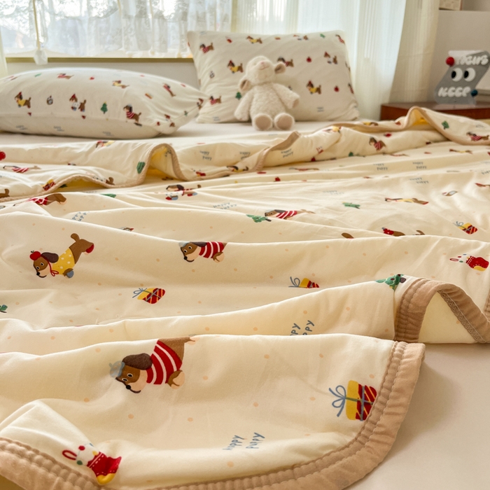 91家纺网 家纺一手货源 找家纺 葡萄家 2025新款A类母婴级大豆纤维牛奶丝针织棉夏凉被空调被-系列二 腊肠甜心