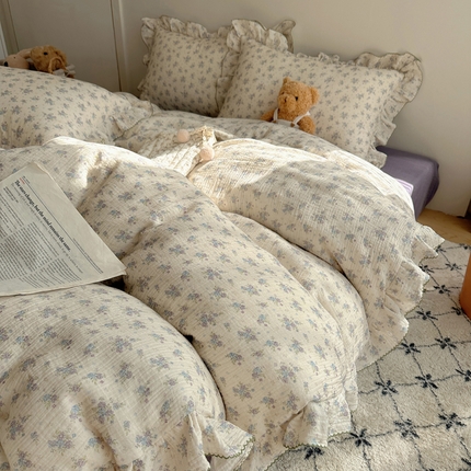 91家纺网 家纺一手货源 找家纺 （总）2025新韩版花边全棉双层皱皱纱布四件套