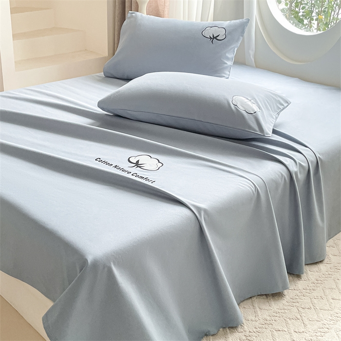 91家纺网 家纺一手货源 找家纺 布卢姆床垫 2025新款全棉纯棉烫画全棉老粗布床单凉席 棉朵-蓝灰