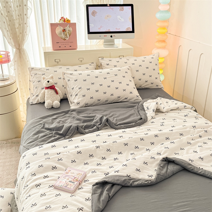 91家纺网 家纺一手货源 找家纺 美梦里 2025新款A类水洗棉棉花夏被 夏凉被空调被 蝴蝶结