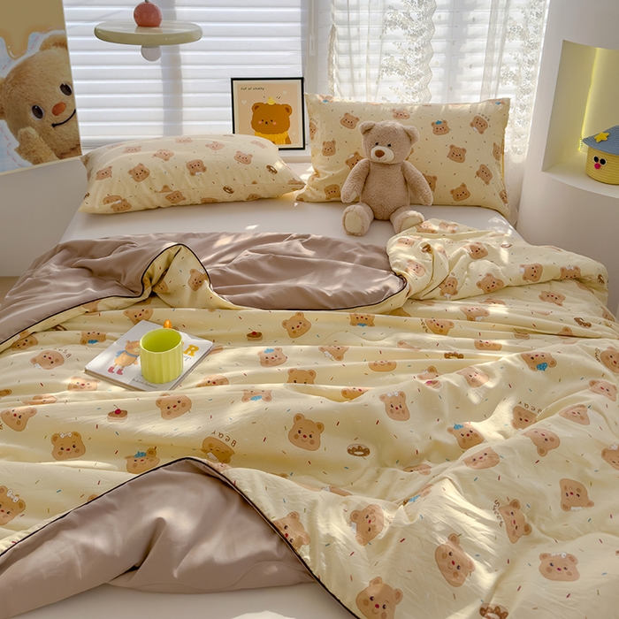 91家纺网 家纺一手货源 找家纺 美派工厂店2025新款水洗邹邹纱夏被 奥利奥小熊