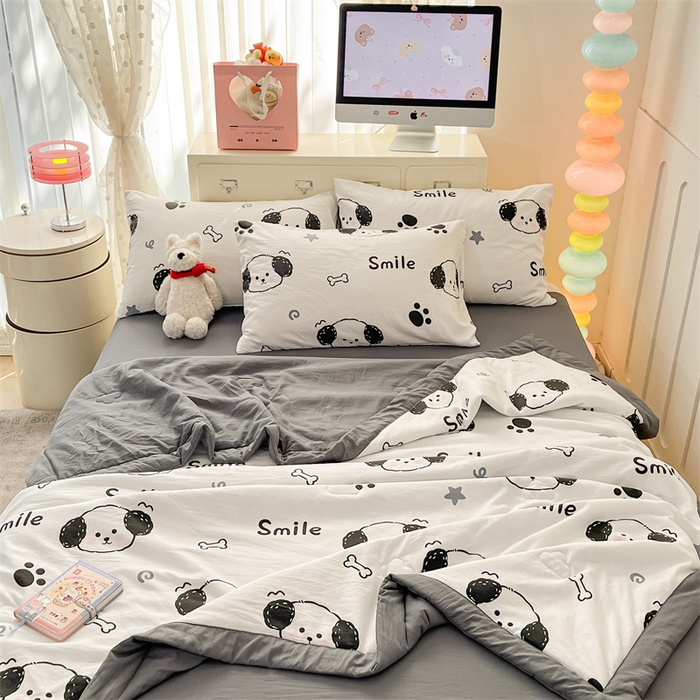 91家纺网 家纺一手货源 找家纺 美梦里 2025新款A类水洗棉棉花夏被 夏凉被空调被 狗狗乐园