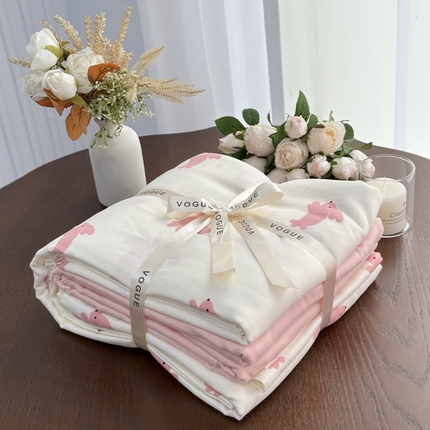 黛馨家居2025新款全棉A类小清新双层纱四件套-系列二 粉粉兔