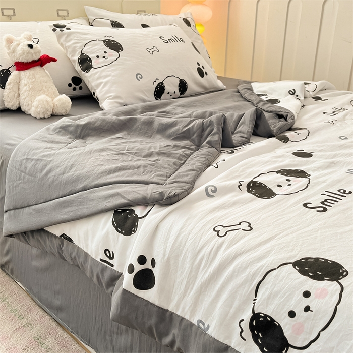 91家纺网 家纺一手货源 找家纺 美梦里 2025新款A类水洗棉棉花夏被 夏凉被空调被 狗狗乐园