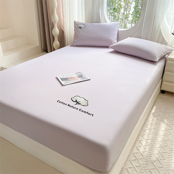 91家纺网 家纺一手货源 找家纺 布卢姆床垫 2025新款全棉烫画全棉老粗布床笠 棉朵-黛紫