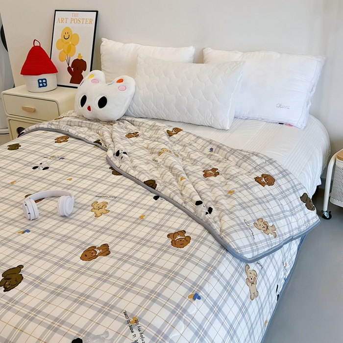 91家纺网 家纺一手货源 找家纺 兜米  2025夏季A类针织棉夏凉被小清新卡通双面针织棉空调被子被芯 格子狗