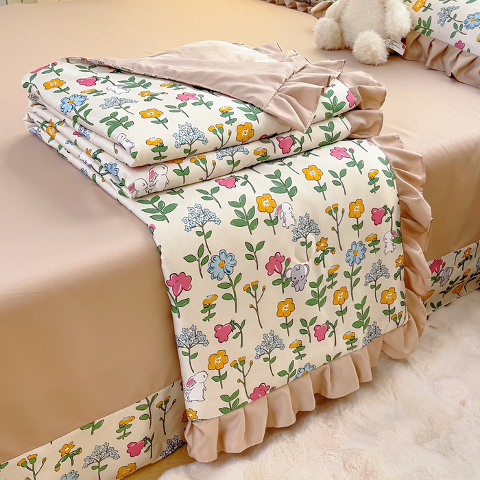 91家纺网 家纺一手货源 找家纺 找底底家纺 2025新款60S水洗天丝夏被夏凉被空调被床裙四件套 田园牧歌