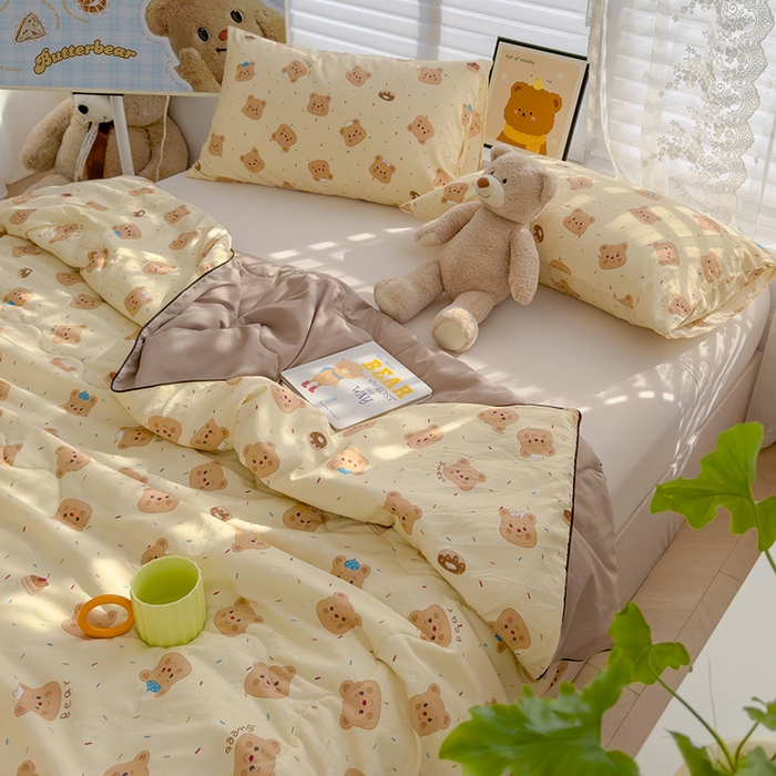 91家纺网 家纺一手货源 找家纺 美派工厂店2025新款水洗邹邹纱夏被 奥利奥小熊