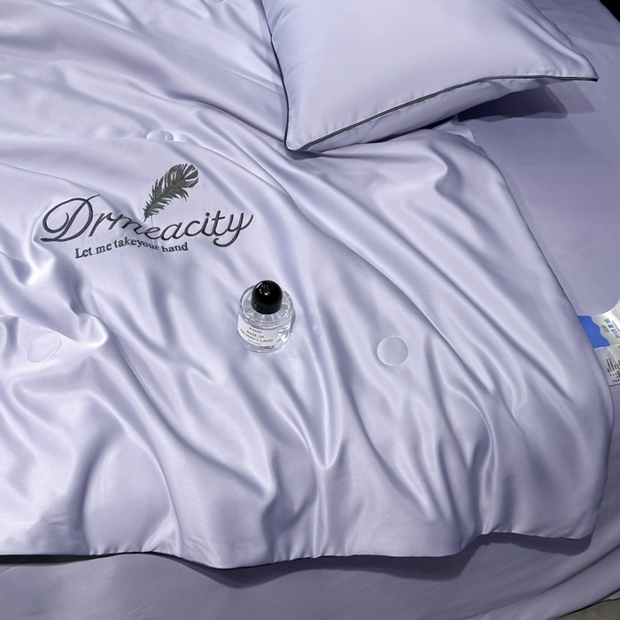 91家纺网 家纺一手货源 找家纺 牛牛家纺 2025新款水洗真丝刺绣夏被夏凉被空调被四件套 梦羽-星黛紫