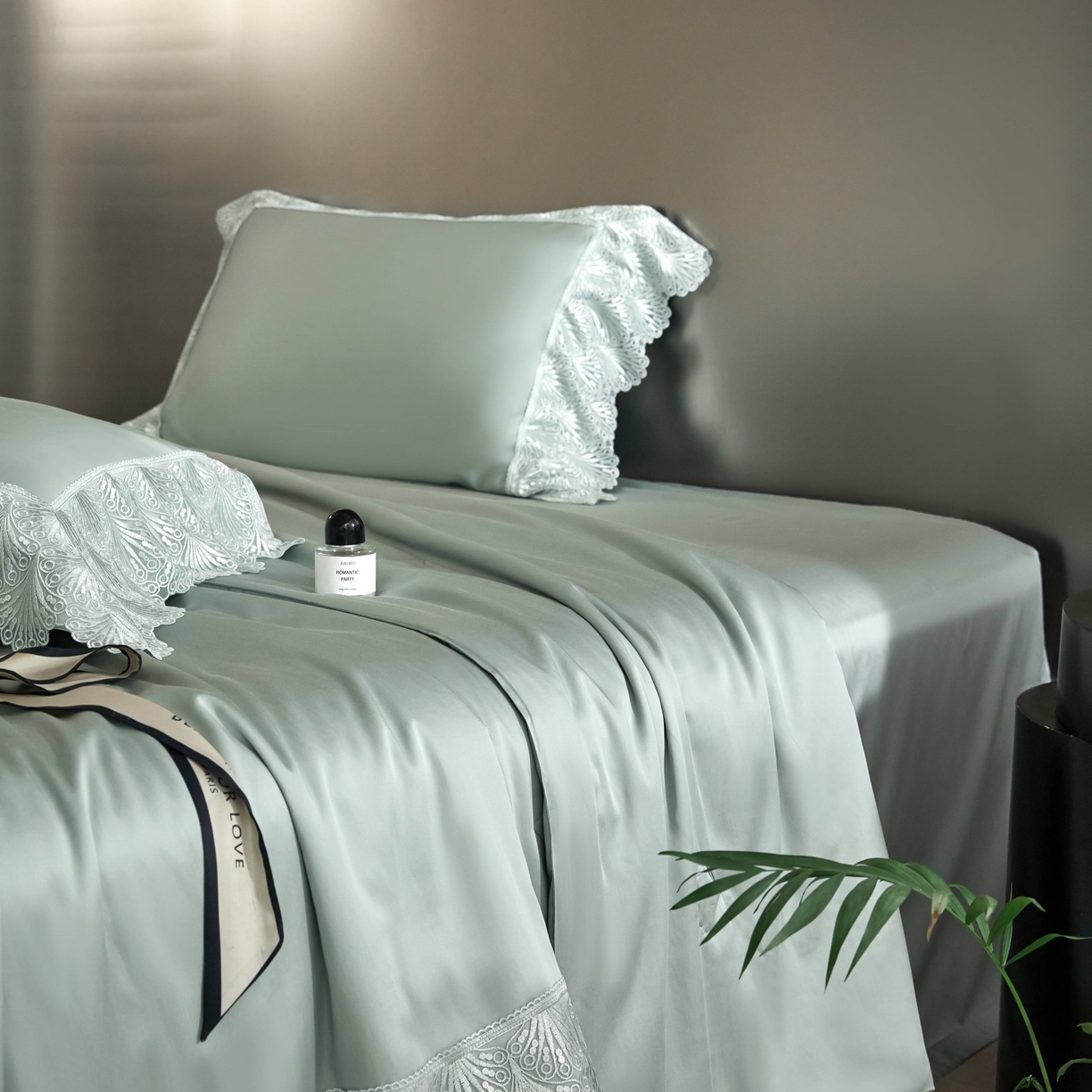 榻尚家居 2025春夏新款天丝棉蕾丝夏被夏凉被空调被床盖四件套-沐颜 沐颜 绿色