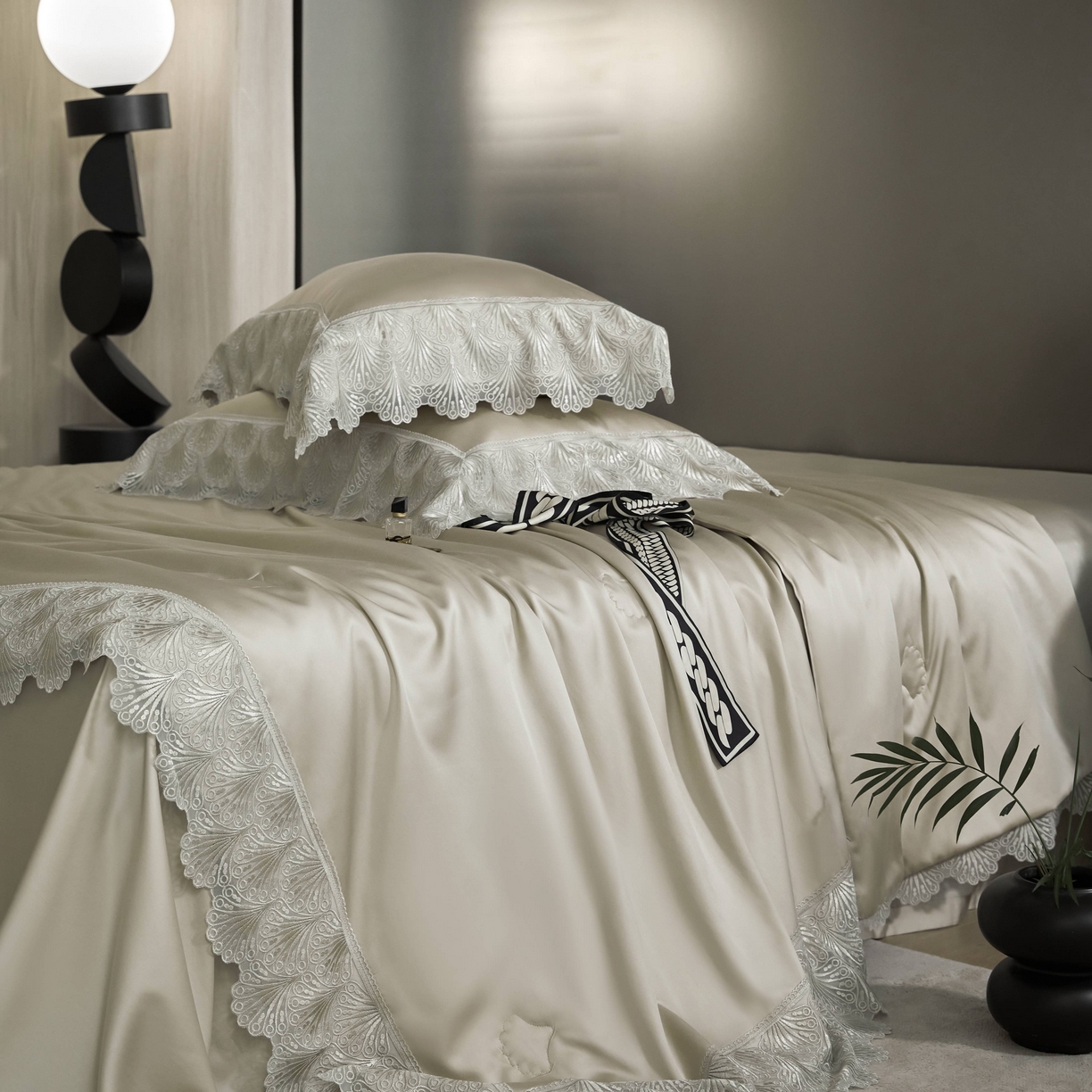 91家纺网 家纺一手货源 找家纺 榻尚家居 2025春夏新款天丝棉蕾丝夏被夏凉被空调被床盖四件套-沐颜 沐颜 金色