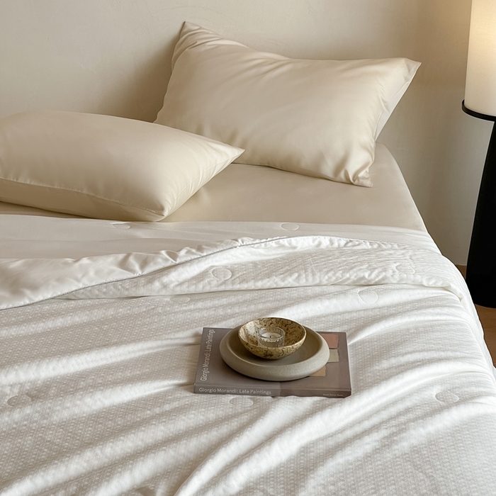 91家纺网 家纺一手货源 找家纺 茧羽世家 2025新款流光星熠系列小提花夏被被子被芯 凌格白