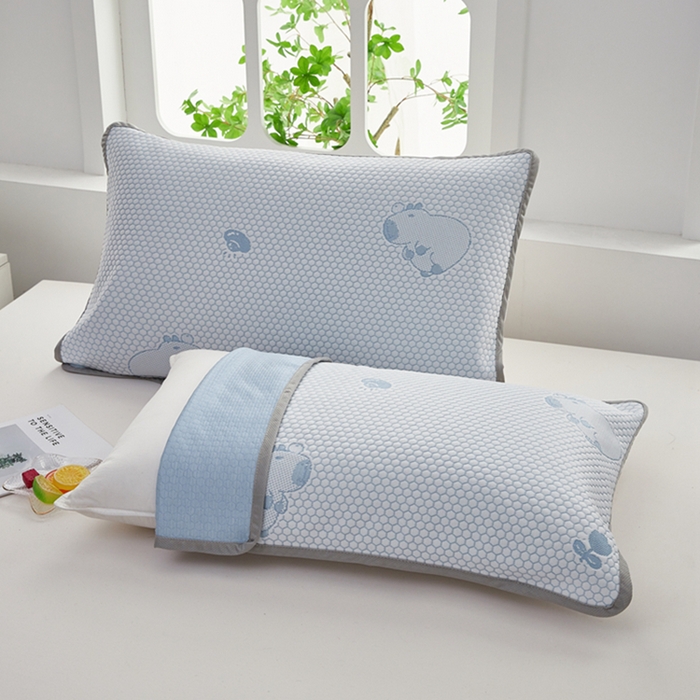 翎盈家纺 2025新款夏季卡通凉感冰豆豆枕巾可水洗枕头巾单枕巾 卡皮巴拉蓝52x76cm/只