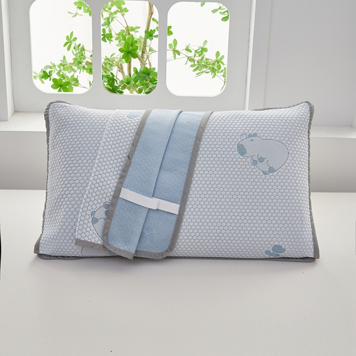 91家纺网 家纺一手货源 找家纺 翎盈家纺 2025新款夏季卡通凉感冰豆豆枕巾可水洗枕头巾单枕巾 卡皮巴拉蓝52x76cm/只