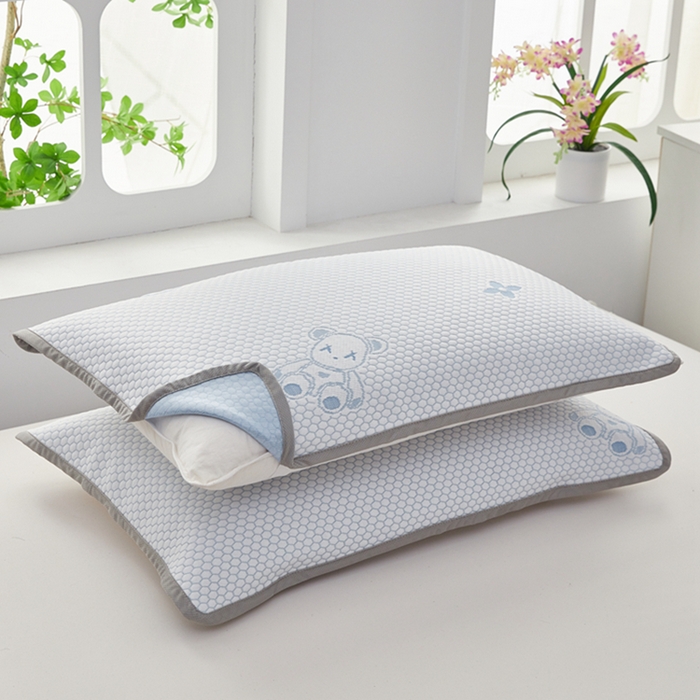 91家纺网 家纺一手货源 找家纺 翎盈家纺 2025新款夏季卡通凉感冰豆豆枕巾可水洗枕头巾单枕巾 小熊蓝52x76cm/只