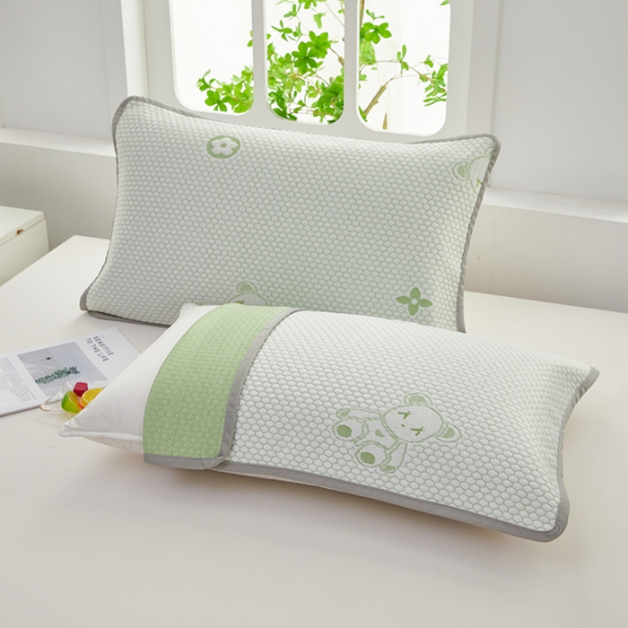 翎盈家纺 2025新款夏季卡通凉感冰豆豆枕巾可水洗枕头巾单枕巾 小熊绿52x76cm/只